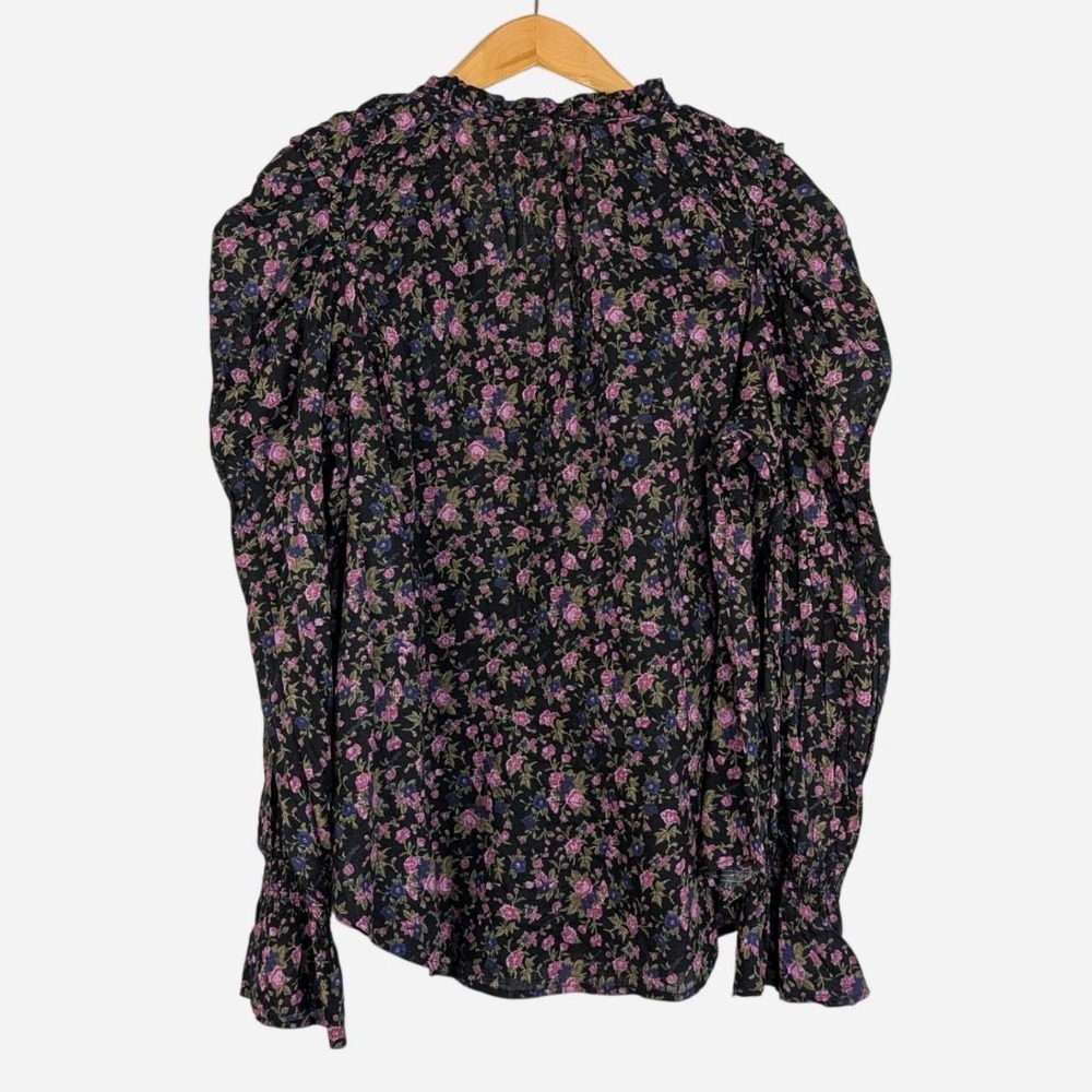 Free People Meant To Be Floral Tie Neck Blouse Black Combo Large - Picture 5 of 9
